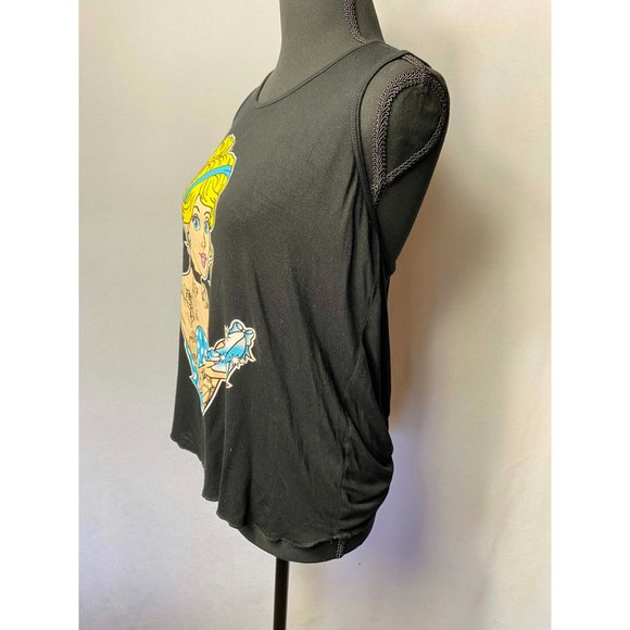 Cinderella Tattooed Black Tank Top Knotted Racerback Style Size Small - Picture 3 of 4